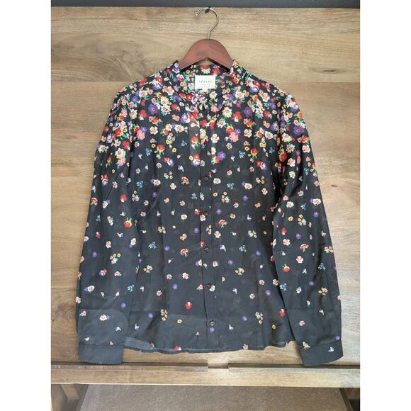 Sézane Rue Saint-Fiacre Shirt Womens 38 Multi Floral Long Sleeve Button-Up NWT - Picture 1 of 5